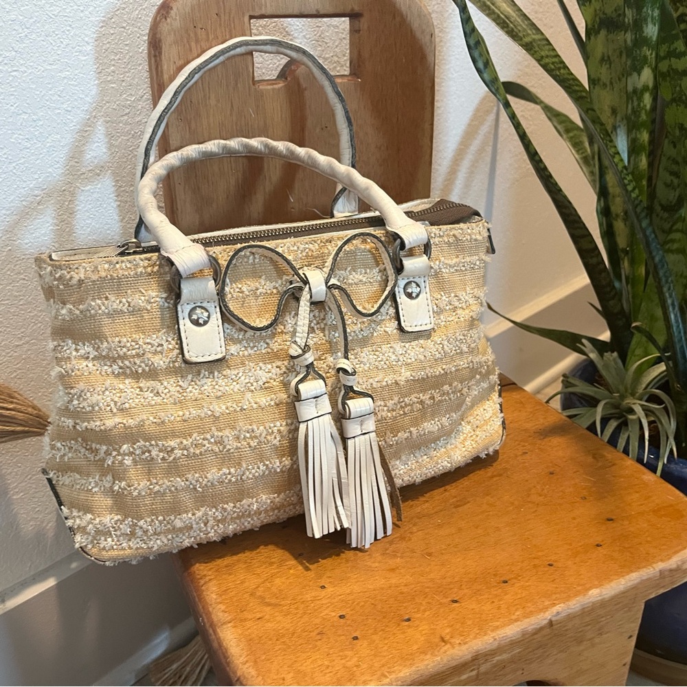 Patricia Nash Cream Woven Shoulder Bag with Tassel Accents - Picture 2 of 5